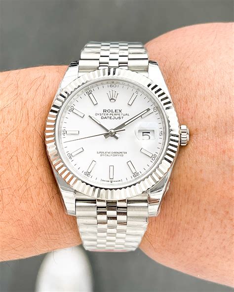 rolex datejust white gold bezel silver roman dial jubilee band